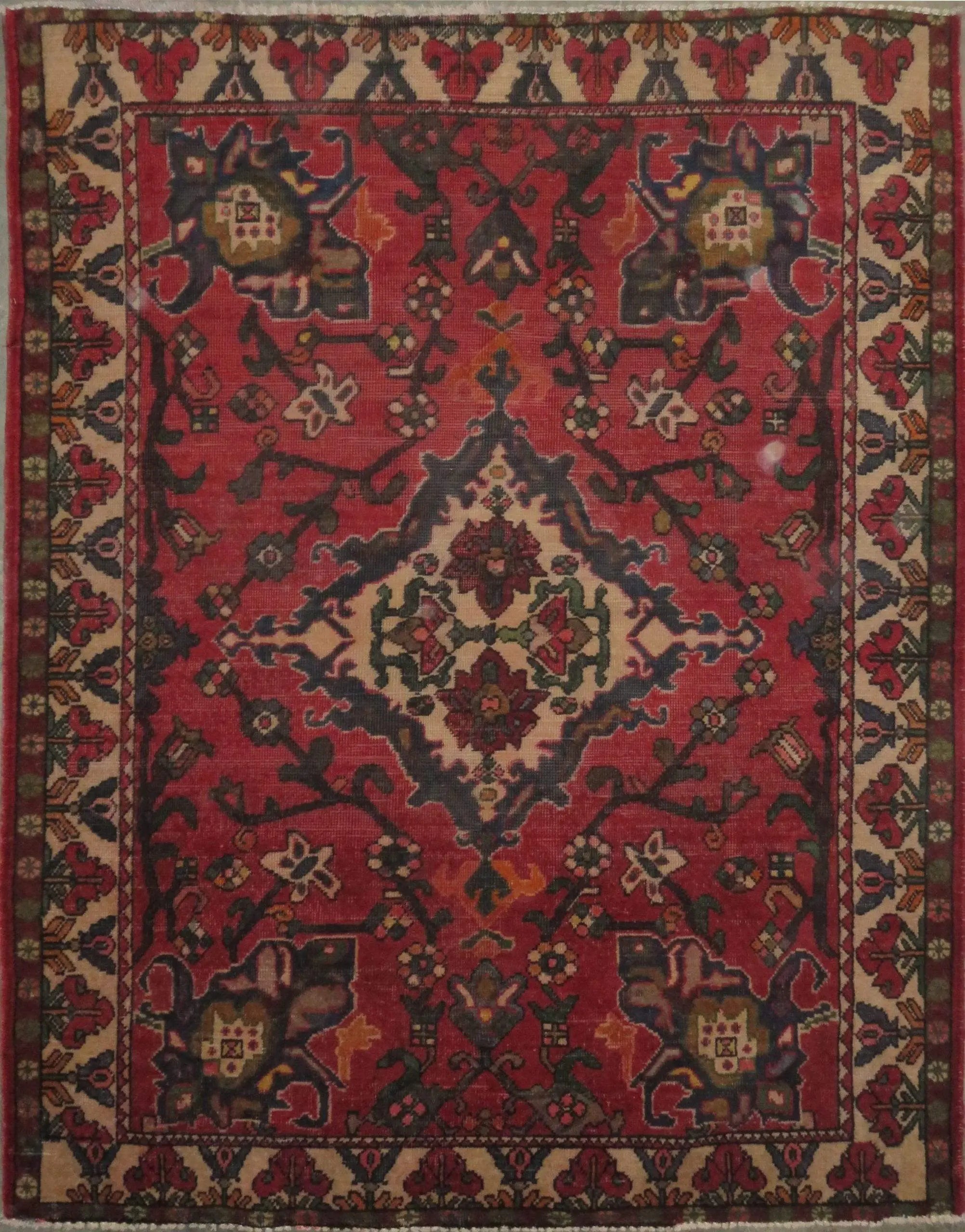 One Of The Kind Hand-Knotted Persian Wool Rug _ Luxurious Vintage Design, 6'6" x 4'9", Artisan Crafted